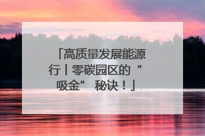高质量发展能源行丨零碳园区的“吸金” 秘诀！
